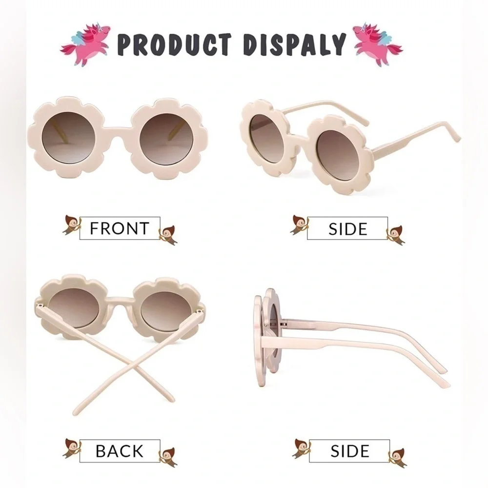 Sunglasses for Kids Round Flower Cute Glasses UV 400 Protection Children Girl